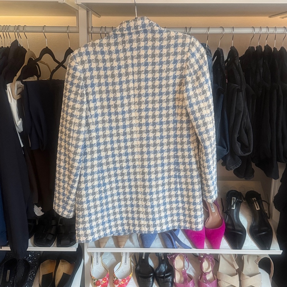 Sandro Blue and White Houndstooth Tweed Blazer - Picture 2 of 2